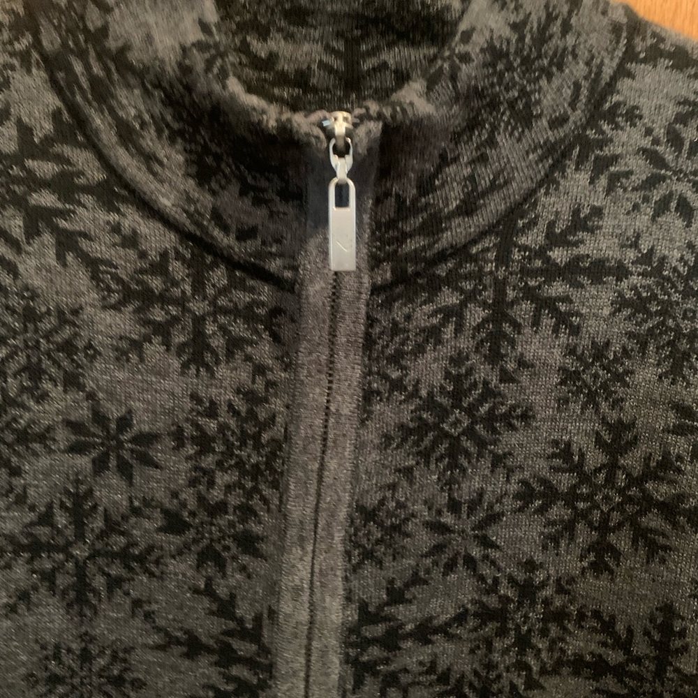 Gray and Black Snowflake Zip-Up Sweater
